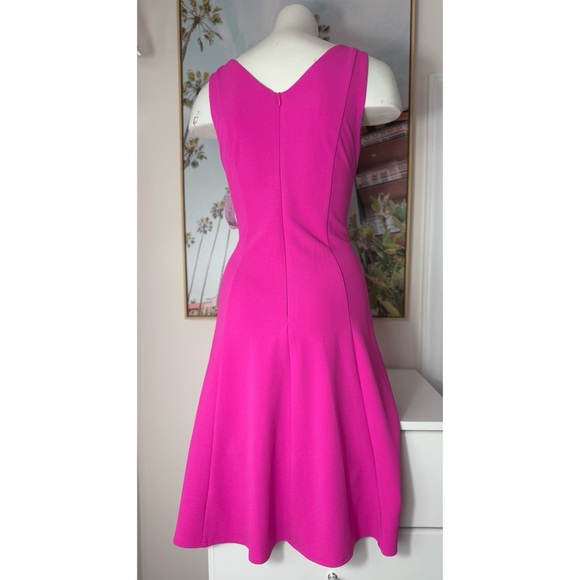Donna Morgan Hot Pink Crepe Sleeveless V-Neck Fit & Flare Midi Dress Size 6 - Picture 3 of 6